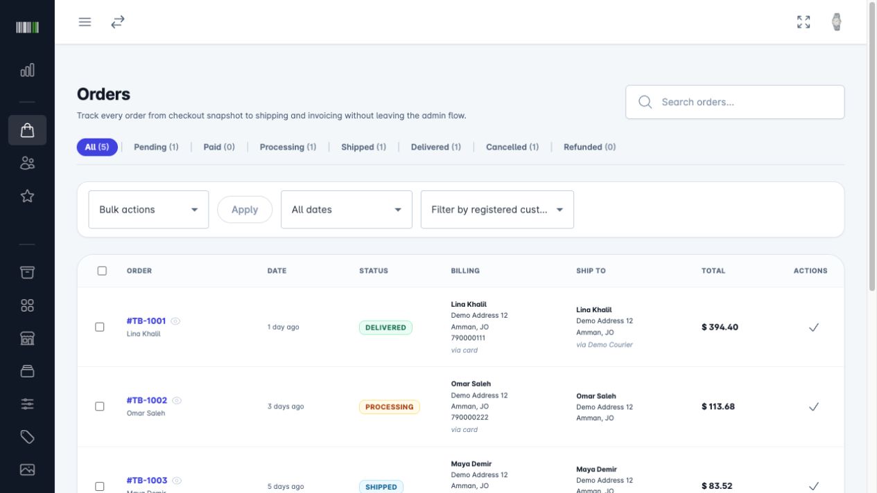 Orders list in the TruBuy admin