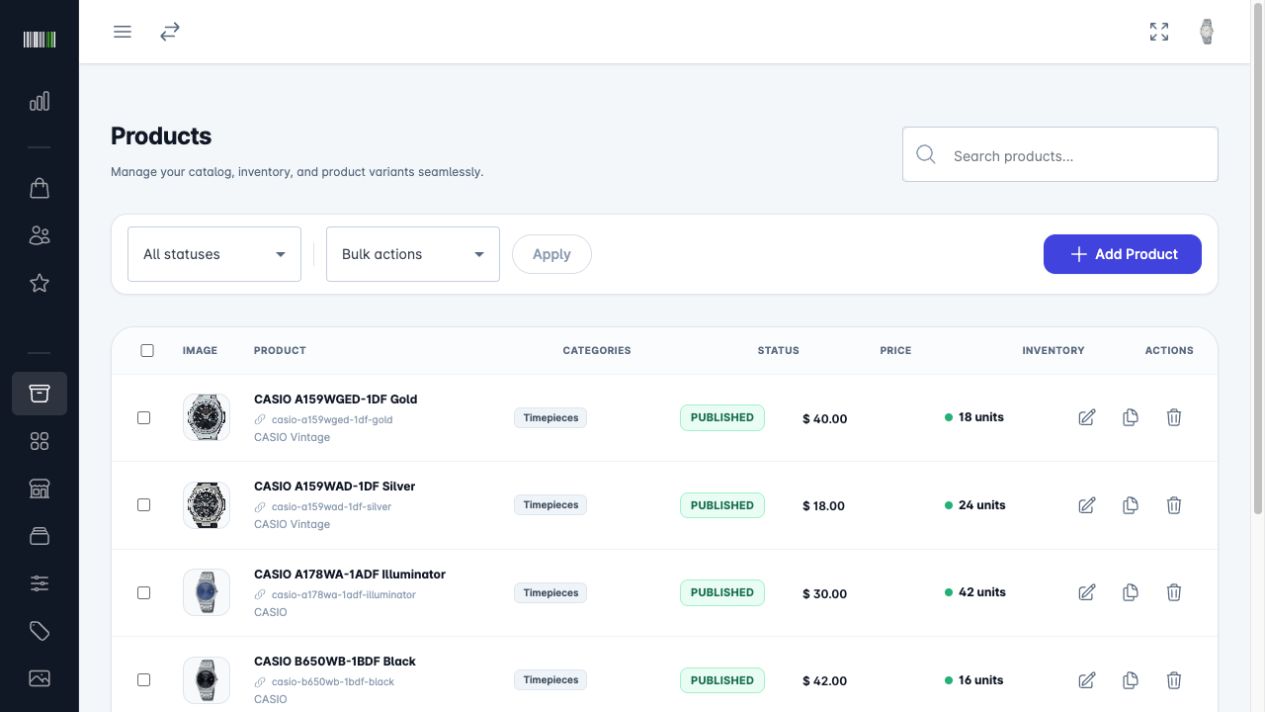 Products list in the TruBuy admin